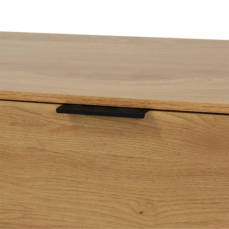 Buffet bas gris / bois naturel, 3 tiroirs et 2 portes, 1 à 2 personnes