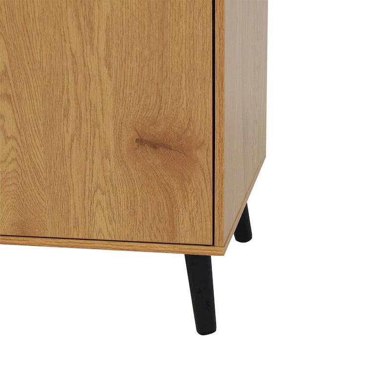 Buffet bas gris / bois naturel, 3 tiroirs et 2 portes, 1 à 2 personnes