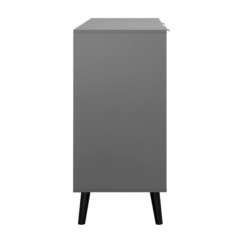 Buffet bas gris / bois naturel, 3 tiroirs et 2 portes, 1 à 2 personnes