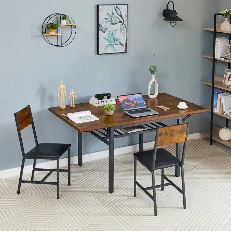 Table à manger pliante à abattants Gris / Marron rustique, 2 à 4 places
