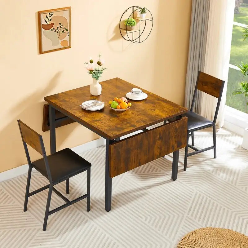 Table à manger pliante à abattants Gris / Marron rustique, 2 à 4 places