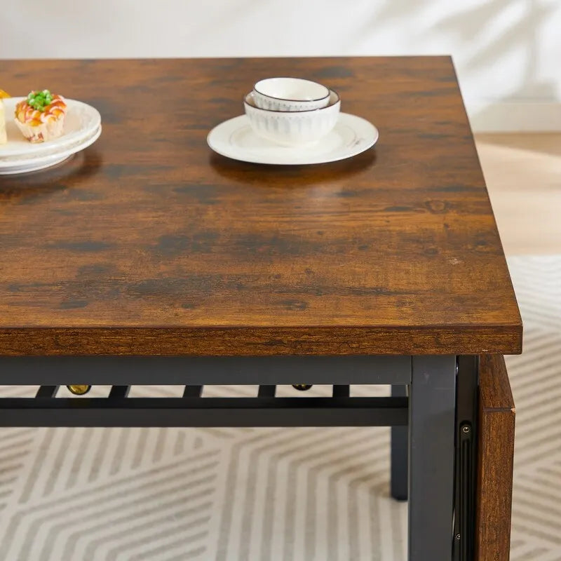 Table à manger pliante à abattants Gris / Marron rustique, 2 à 4 places