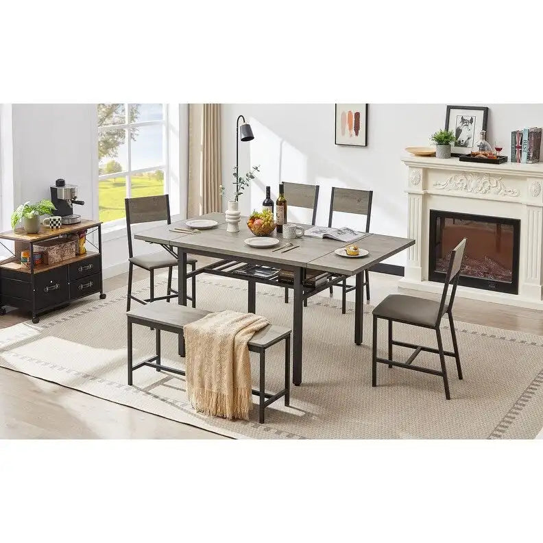 Table à manger pliante à abattants Gris / Marron rustique, 2 à 4 places
