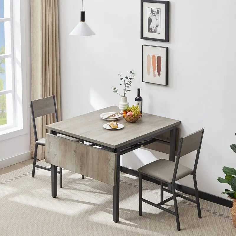 Table à manger pliante à abattants Gris / Marron rustique, 2 à 4 places