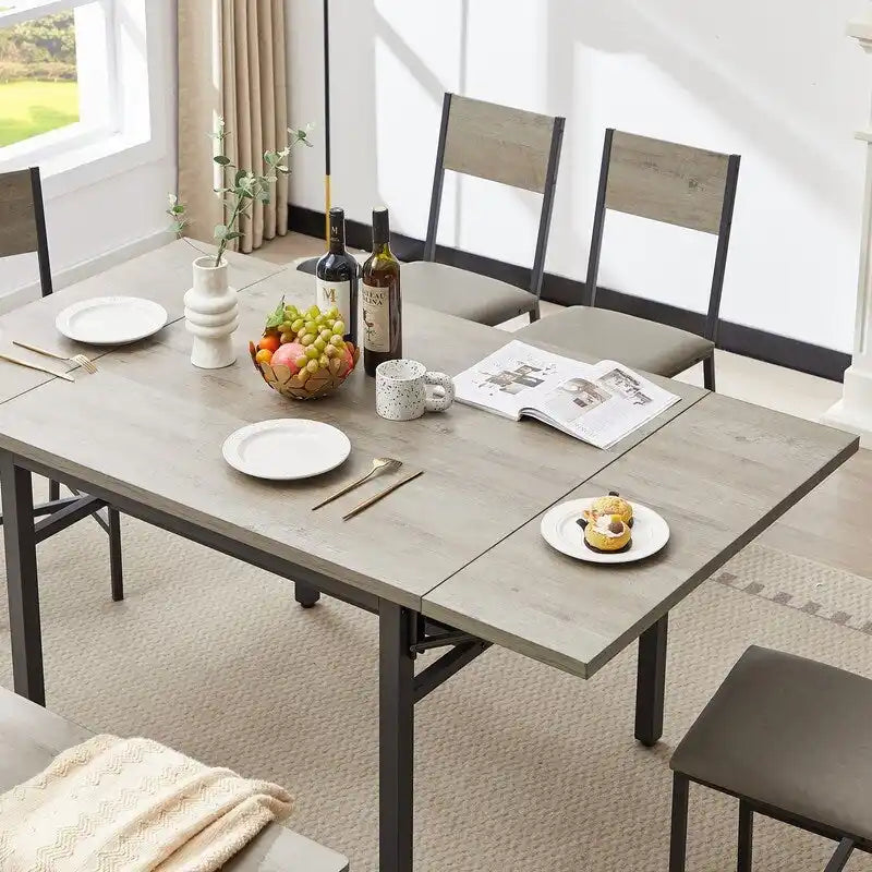 Table à manger pliante à abattants Gris / Marron rustique, 2 à 4 places