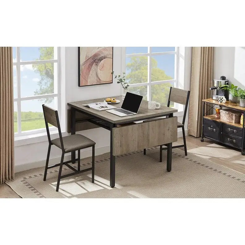 Table à manger pliante à abattants Gris / Marron rustique, 2 à 4 places
