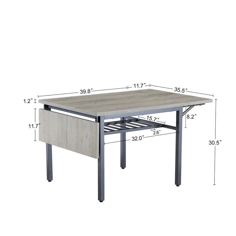Table à manger pliante à abattants Gris / Marron rustique, 2 à 4 places