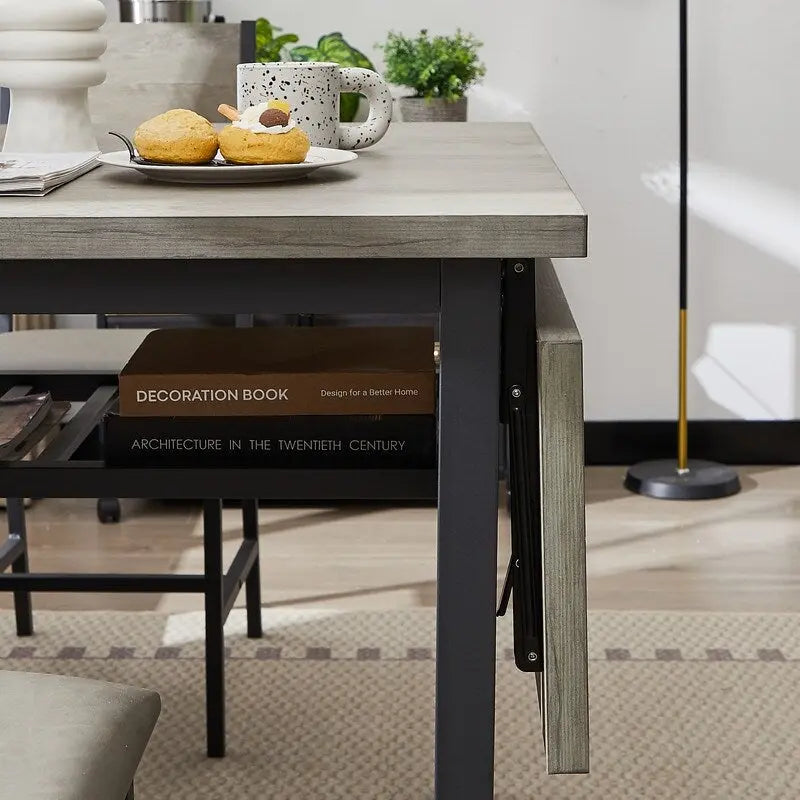 Table à manger pliante à abattants Gris / Marron rustique, 2 à 4 places