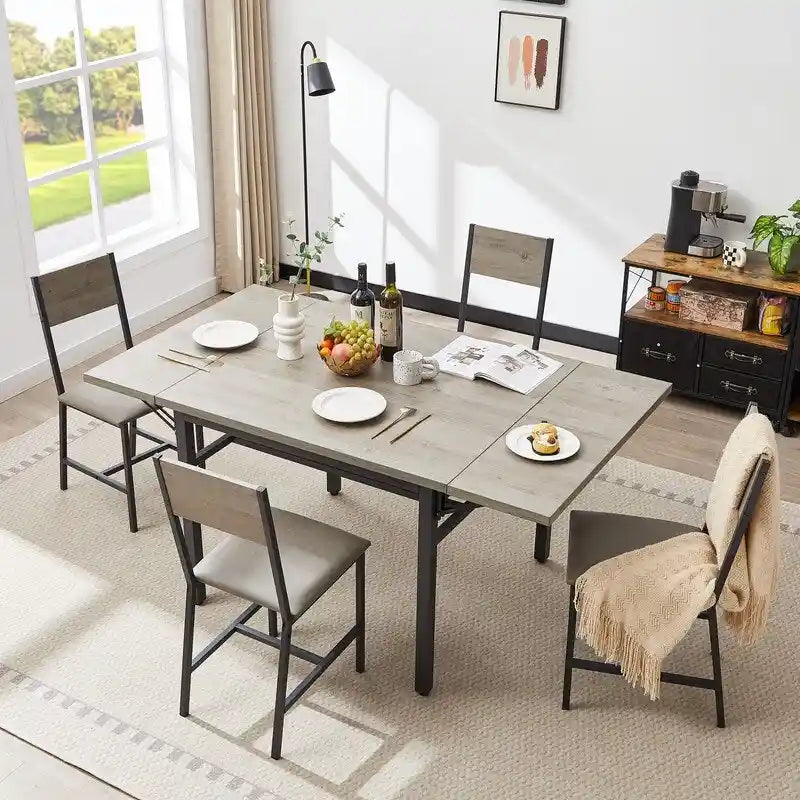Table à manger pliante à abattants Gris / Marron rustique, 2 à 4 places