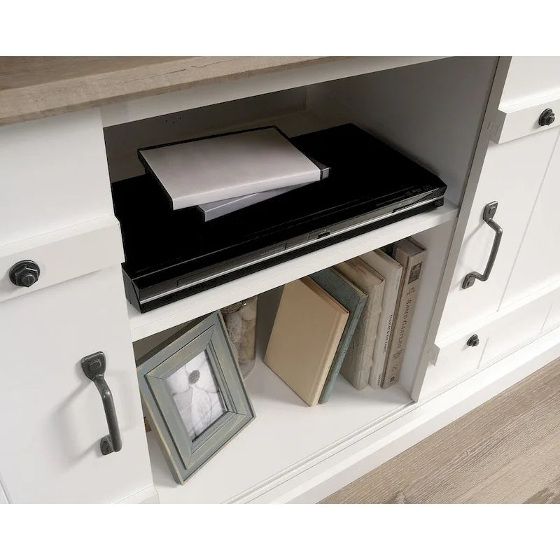 Meuble TV de style rustique avec portes coulissantes – 6 coloris, compatible avec les téléviseurs jusqu'à 70 pouces
