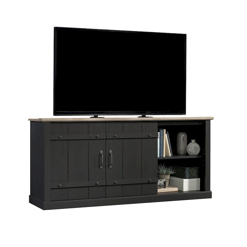 Meuble TV de style rustique avec portes coulissantes – 6 coloris, compatible avec les téléviseurs jusqu'à 70 pouces
