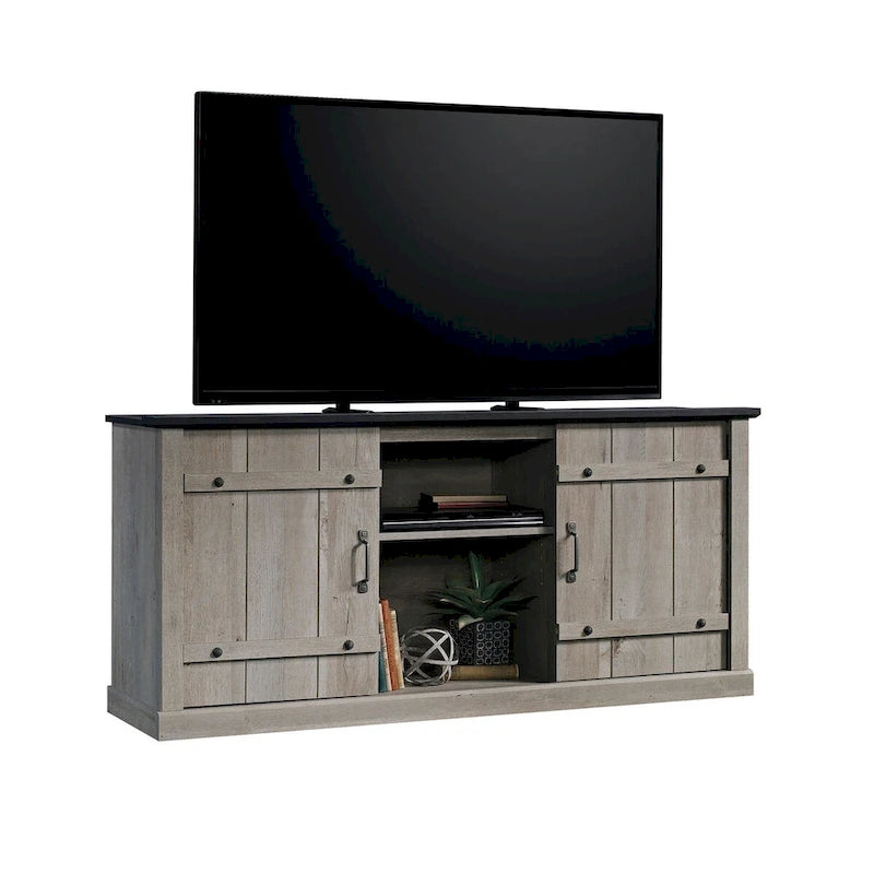 Meuble TV de style rustique avec portes coulissantes – 6 coloris, compatible avec les téléviseurs jusqu'à 70 pouces