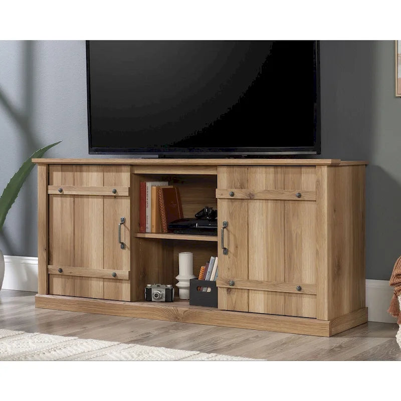 Meuble TV de style rustique avec portes coulissantes – 6 coloris, compatible avec les téléviseurs jusqu'à 70 pouces
