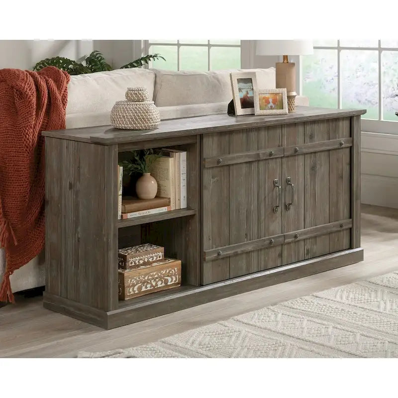 Meuble TV de style rustique avec portes coulissantes – 6 coloris, compatible avec les téléviseurs jusqu'à 70 pouces