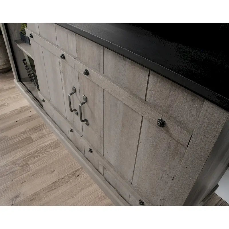Meuble TV de style rustique avec portes coulissantes – 6 coloris, compatible avec les téléviseurs jusqu'à 70 pouces