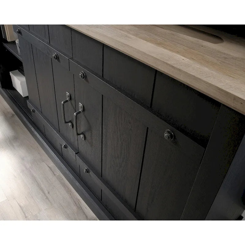 Meuble TV de style rustique avec portes coulissantes – 6 coloris, compatible avec les téléviseurs jusqu'à 70 pouces