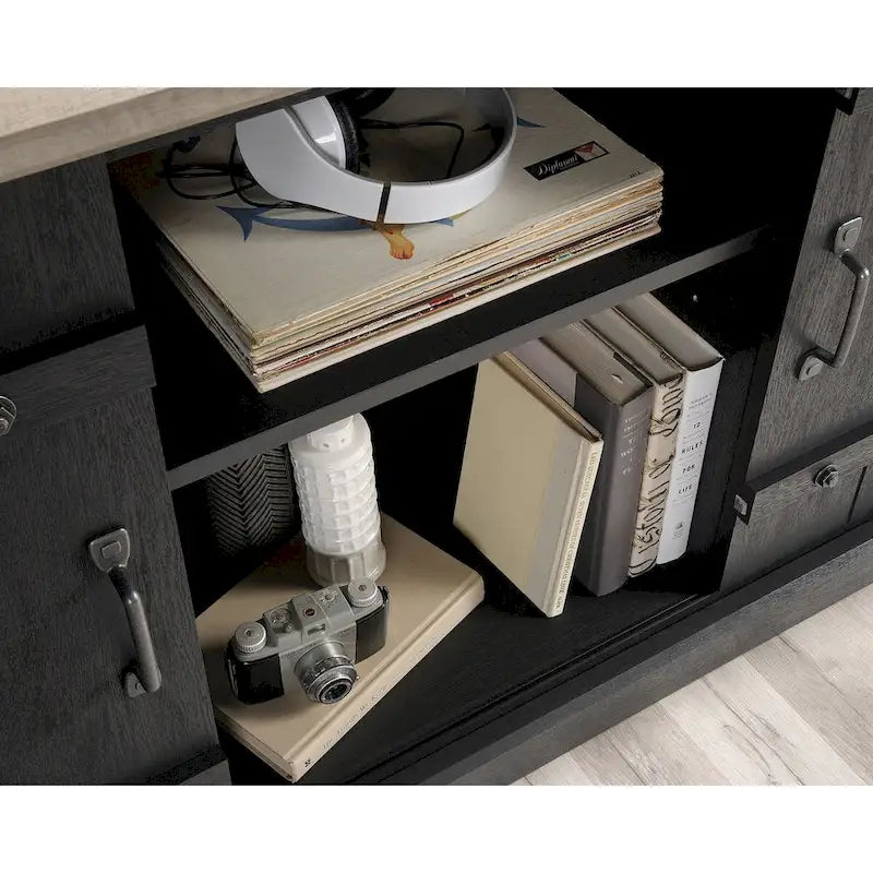 Meuble TV de style rustique avec portes coulissantes – 6 coloris, compatible avec les téléviseurs jusqu'à 70 pouces