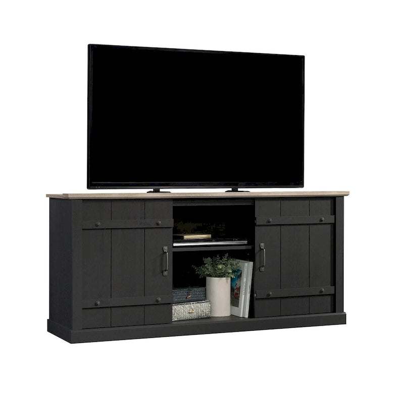 Meuble TV de style rustique avec portes coulissantes – 6 coloris, compatible avec les téléviseurs jusqu'à 70 pouces