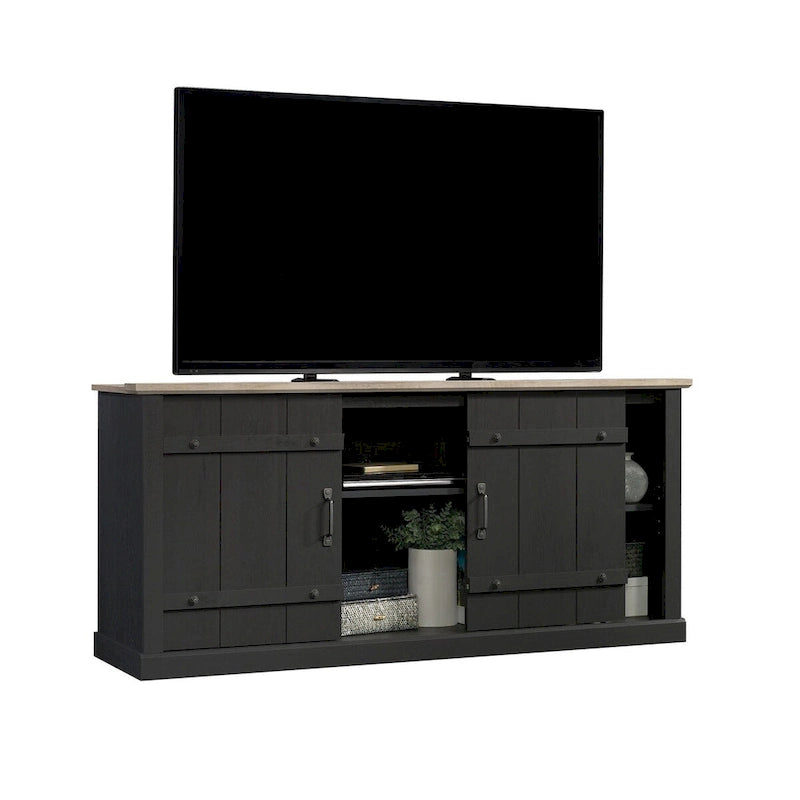 Meuble TV de style rustique avec portes coulissantes – 6 coloris, compatible avec les téléviseurs jusqu'à 70 pouces