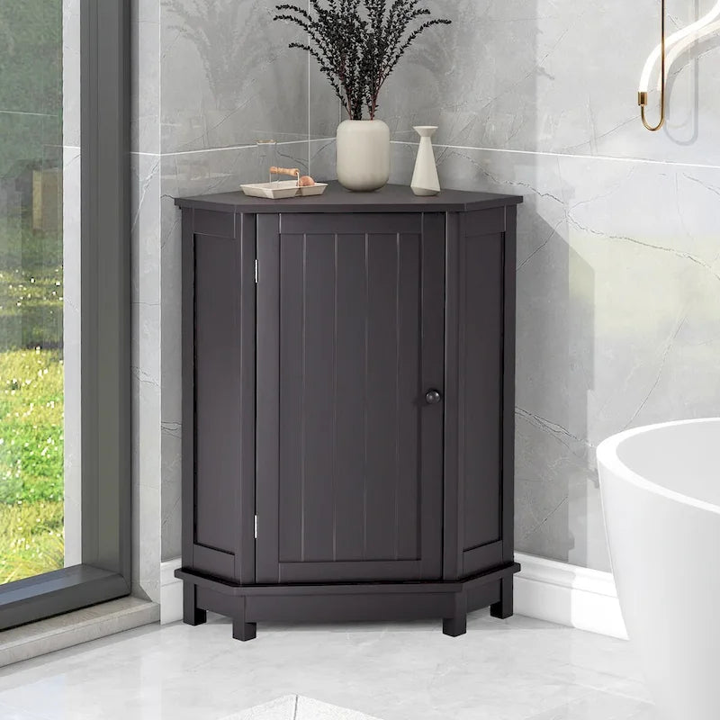 Meuble d'angle de rangement triangulaire Bleu/Blanc/Gris/Marron avec étagères réglables, 1 personne