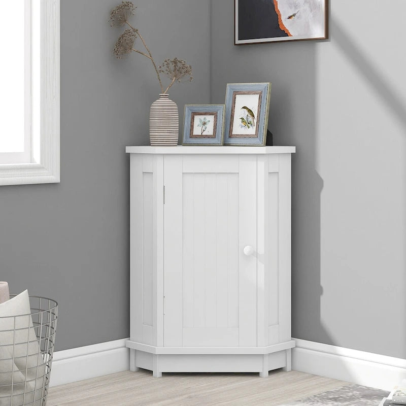 Meuble d'angle de rangement triangulaire Bleu/Blanc/Gris/Marron avec étagères réglables, 1 personne