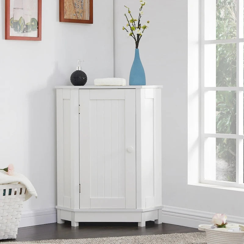 Meuble d'angle de rangement triangulaire Bleu/Blanc/Gris/Marron avec étagères réglables, 1 personne