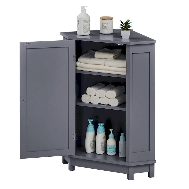 Meuble d'angle de rangement triangulaire Bleu/Blanc/Gris/Marron avec étagères réglables, 1 personne
