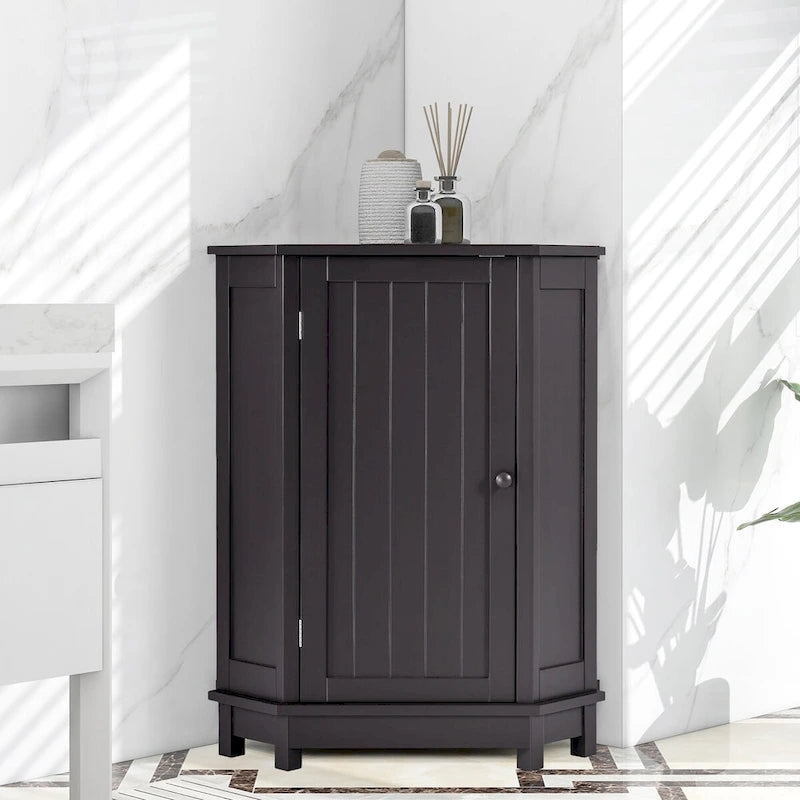 Meuble d'angle de rangement triangulaire Bleu/Blanc/Gris/Marron avec étagères réglables, 1 personne