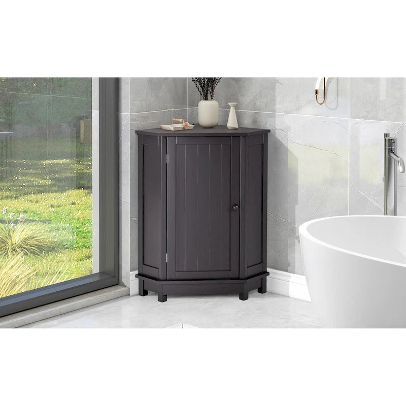 Meuble d'angle de rangement triangulaire Bleu/Blanc/Gris/Marron avec étagères réglables, 1 personne