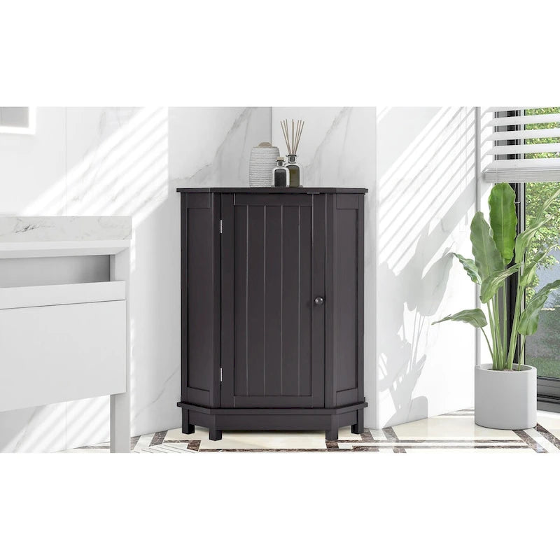 Meuble d'angle de rangement triangulaire Bleu/Blanc/Gris/Marron avec étagères réglables, 1 personne