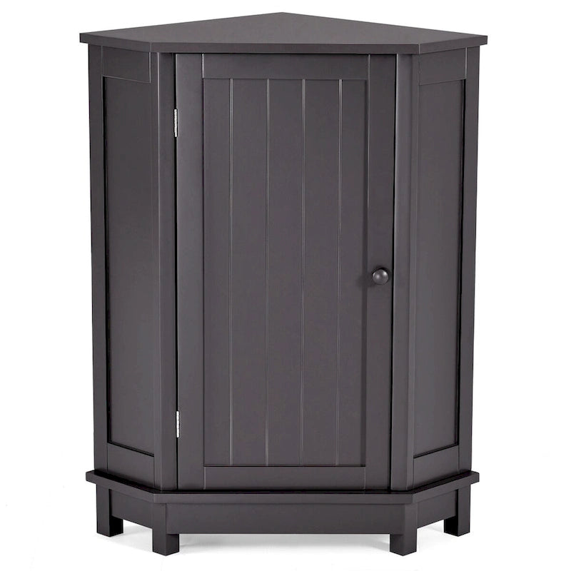 Meuble d'angle de rangement triangulaire Bleu/Blanc/Gris/Marron avec étagères réglables, 1 personne