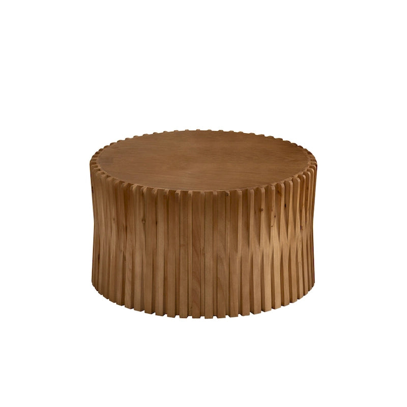 Table basse gigogne marron foncé / naturelle, relief gaufré vintage, lot de 2