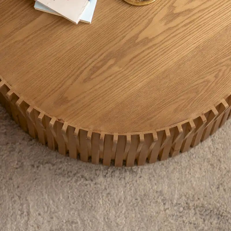 Table basse gigogne marron foncé / naturelle, relief gaufré vintage, lot de 2