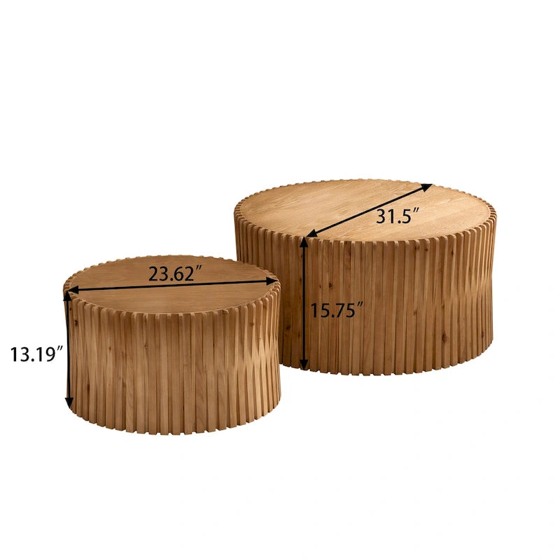 Table basse gigogne marron foncé / naturelle, relief gaufré vintage, lot de 2